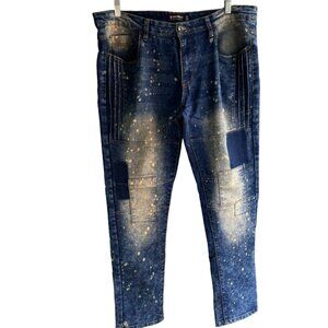 Southpole Mens Blue Splatter Patchwork Jeans 36x32 Hip Hop Grunge Streetwear